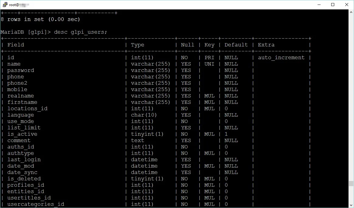 Locked out of glpi (switching profiles via MySQL cli)